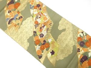 熨斗に鴛鴦・花模様織り出し　袋帯